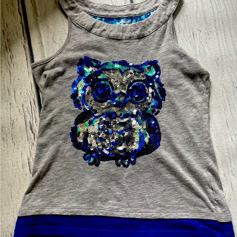 Justice sparkly owl tank
